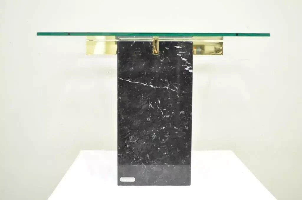 Vintage Artedi Italian Modern Brass Marble Glass Cantilever Accent Side Table