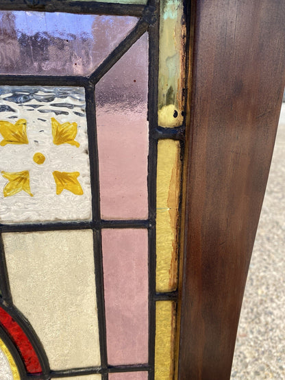 Antique French Art Nouveau Stained Leaded Glass Windows with Birds - a Pair