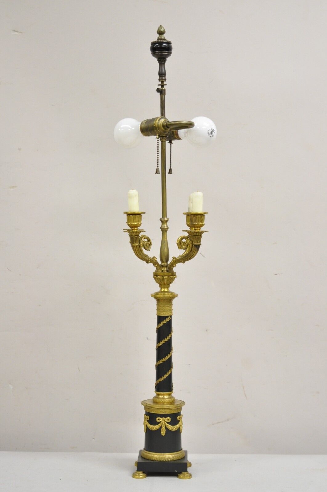 Antique French Empire Austrian Gilt Bronze Column Form Candelabra Table Lamp