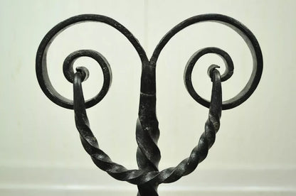 Antique Arts & Crafts Art Nouveau Black Wrought Iron Scrolling Andirons - a Pair