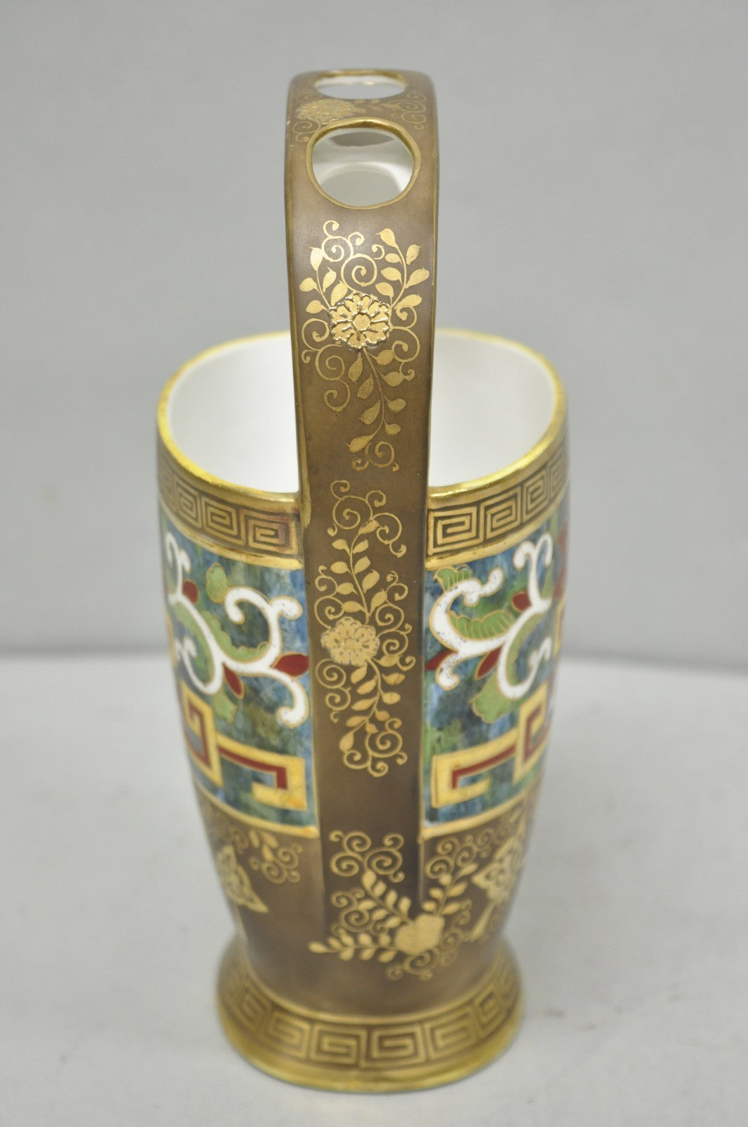 Antique Nippon Morimura Art Deco Hand Painted Porcelain Top Handle Bucket Vase