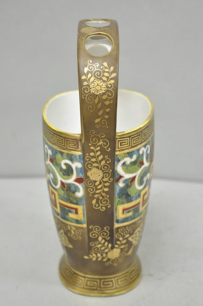 Antique Nippon Morimura Art Deco Hand Painted Porcelain Top Handle Bucket Vase
