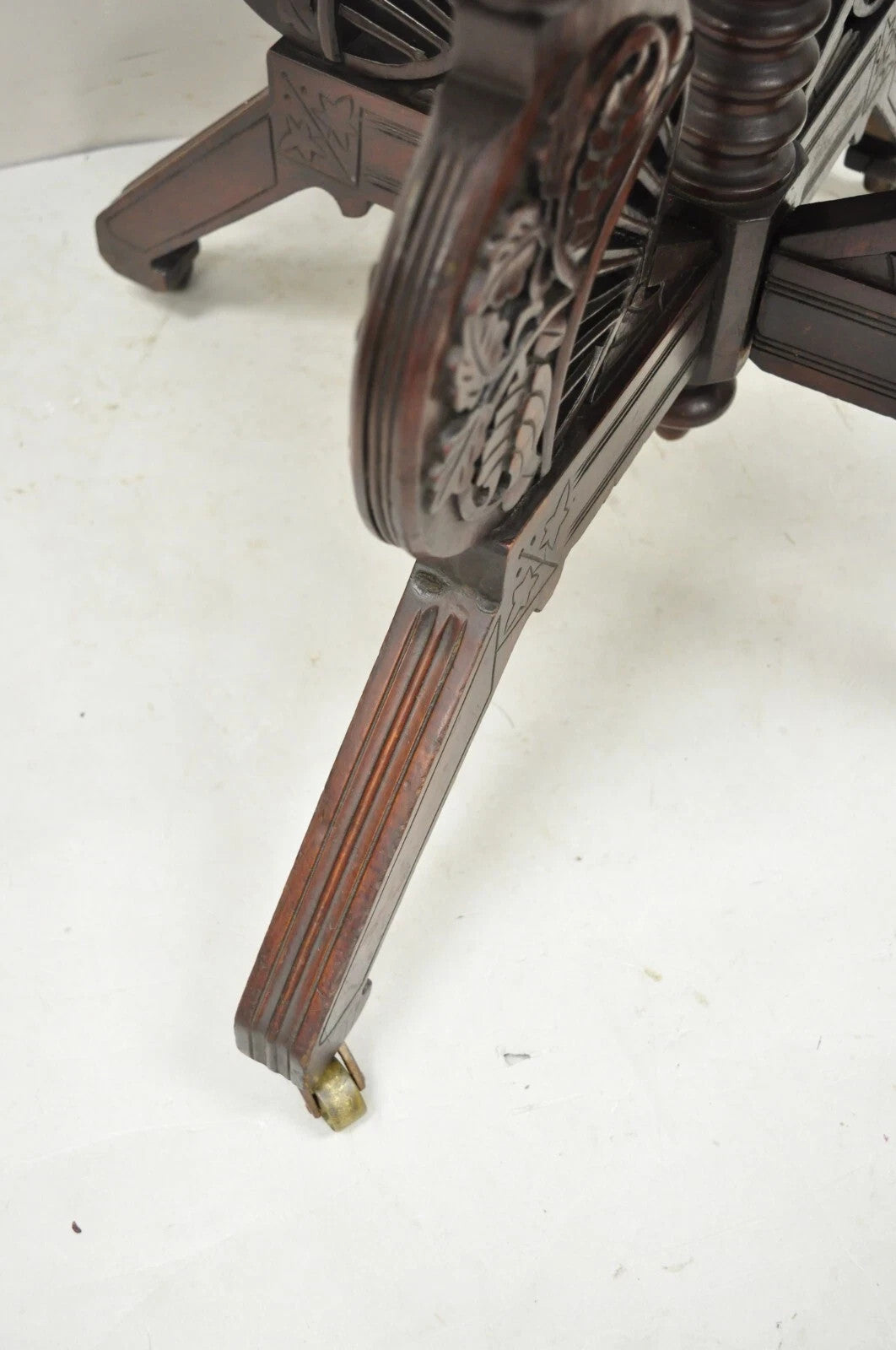 Antique Eastlake Victorian Floral Carved Walnut Marble Top Parlor Side Table