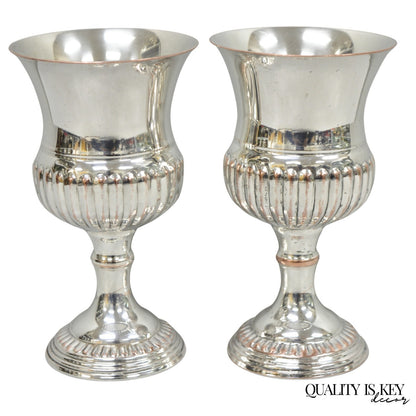 Vintage English Georgian Style Silver Plated Wine Goblet Cup Barware - a Pair