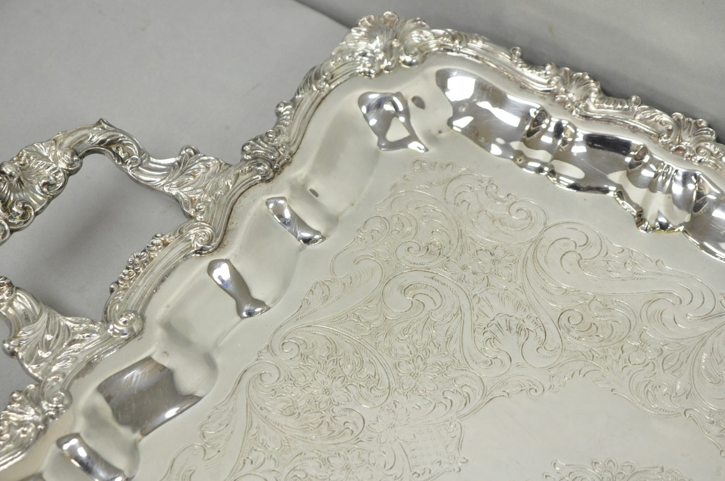 Vintage Sheridan English Victorian Silver Plated Footed Serving Platter Bar Tray