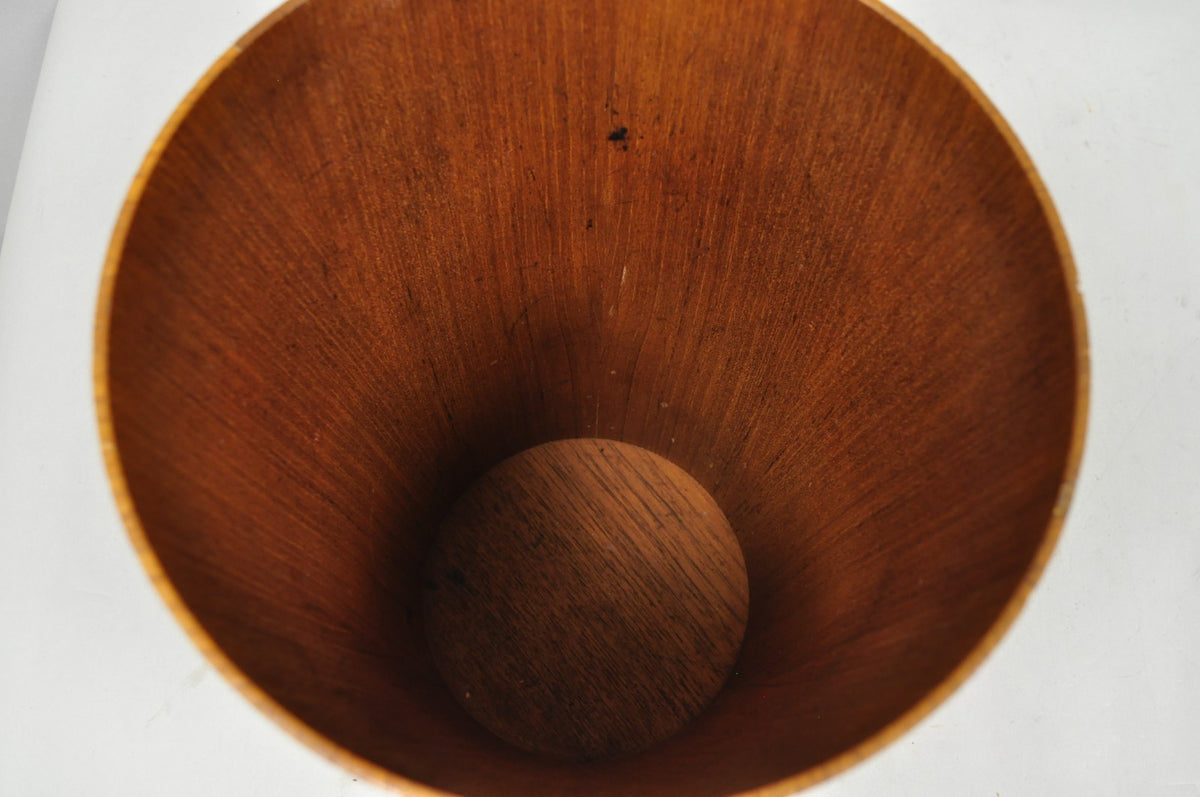 Vintage Mid Century Danish Modern Teak Wood Modernist Wastebasket Trash Can