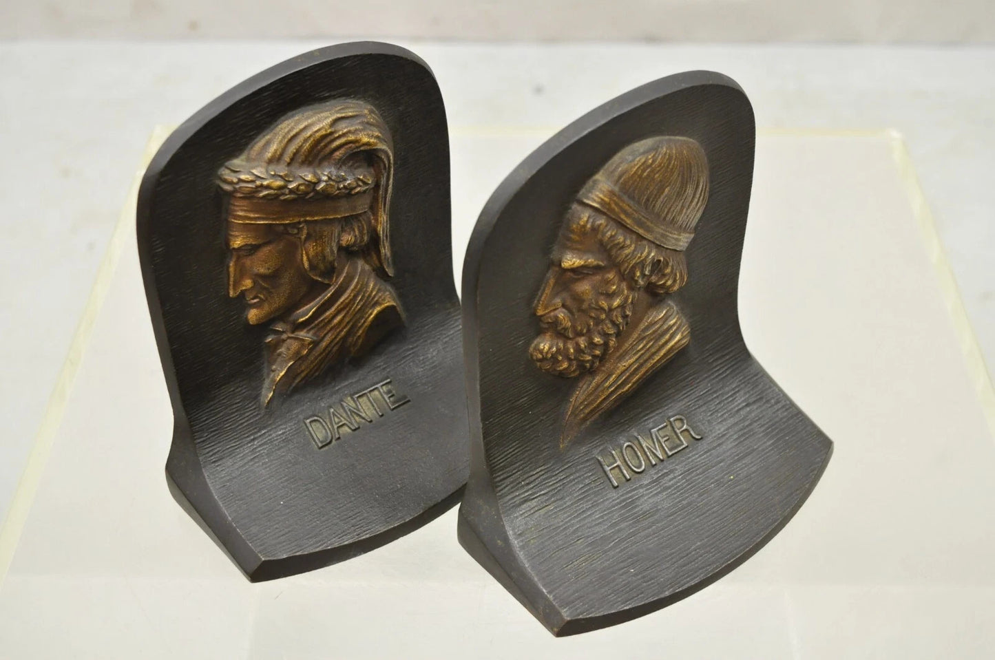 Vintage Bradley & Hubbard Cast Iron Dante and Homer Bookends - a Pair