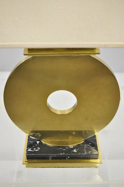 Robert Abbey Tic-Tac-Toe Bronze Brass Ring Marble Base Table Lamp w/ Shade