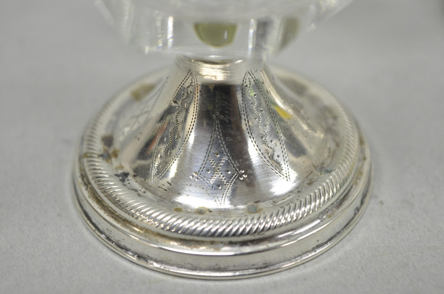 Antique English Victorian Crystal Glass & Silver Sweetmeat Candy Nut Dish, Set 6