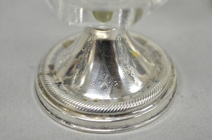 Antique English Victorian Crystal Glass & Silver Sweetmeat Candy Nut Dish, Set 6