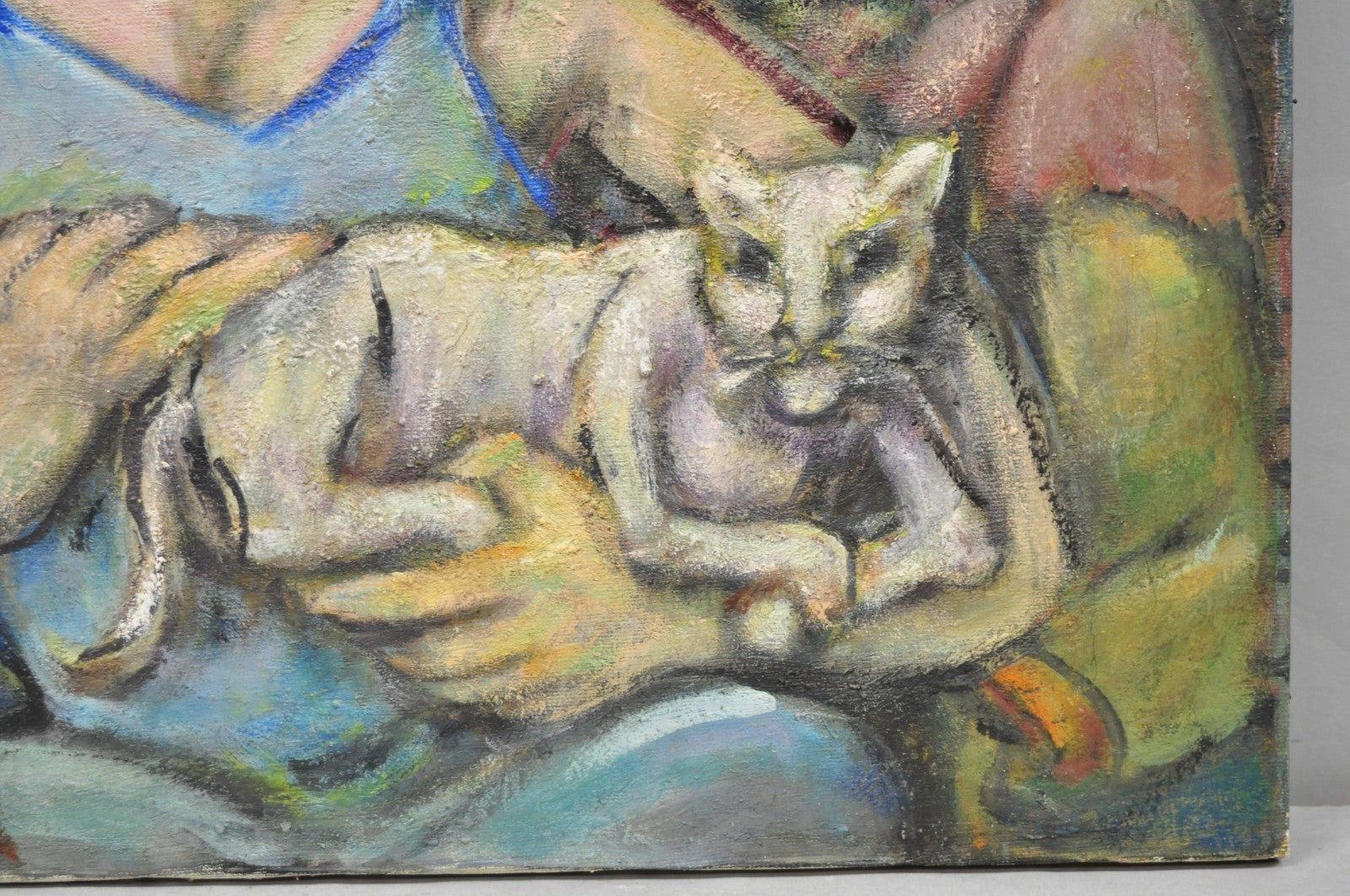 Vintage Samuel Heller "Women with Cat" Oil on Canvas Portrait Painting Signed