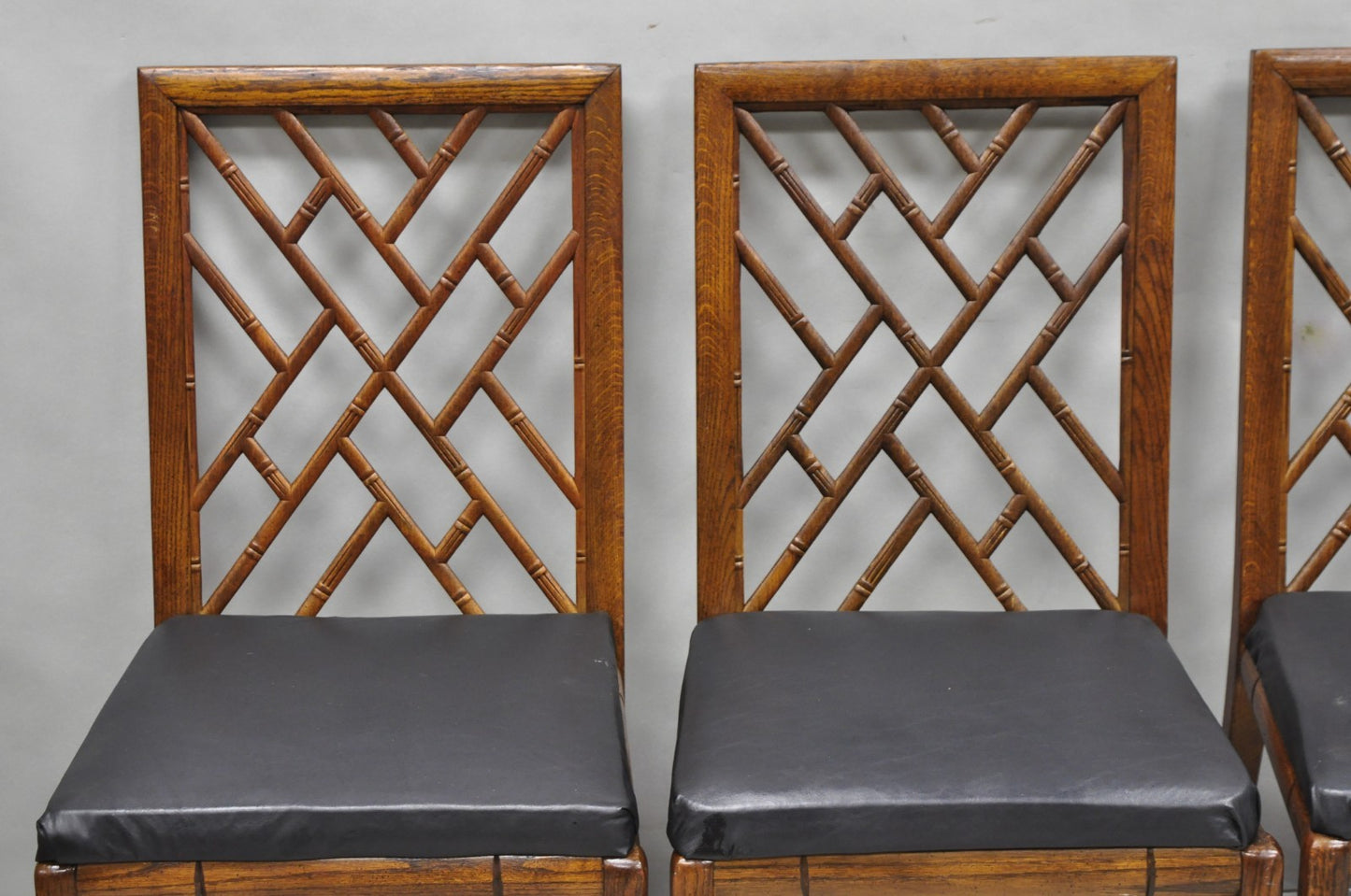Vintage Hollywood Regency Faux Bamboo Lattice Dining Chair by Century - Set of 4