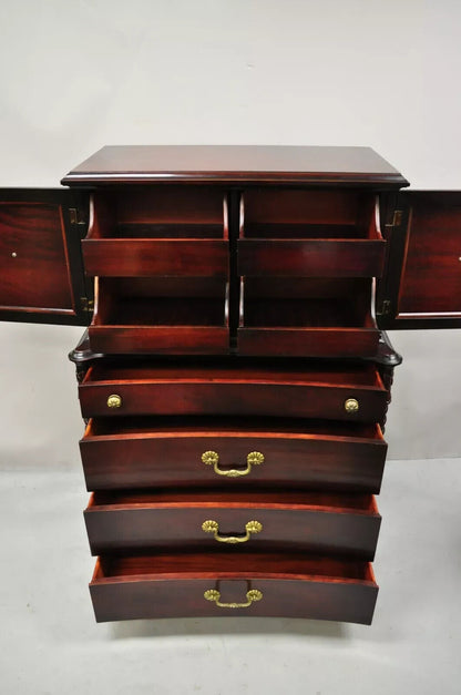 Vintage Hollywood Regency Mahogany Leather Door Tall Chest on Chest Dresser