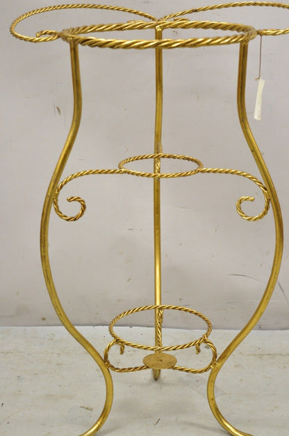 Italian Hollywood Regency Gold Iron Rope Form 2 Tier Bath Washstand Plant Stand