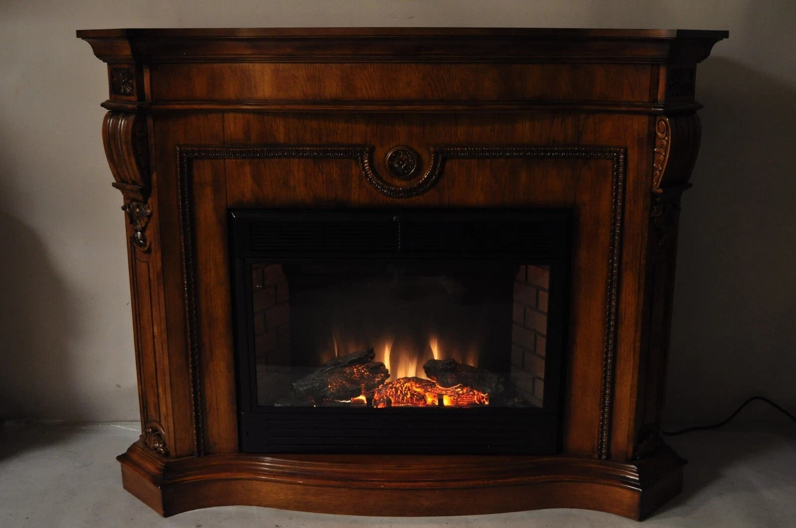 Twin Star International 62" Cherry Wood Empire Style Heater TV Stand Fireplace