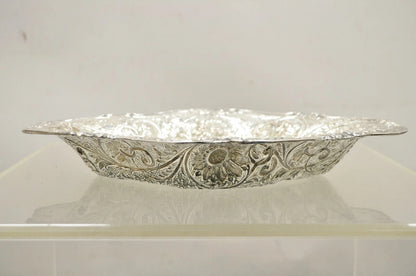 M&H English Victorian Art Nouveau Silver Plated Floral Repousse Fruit Bowls Pair