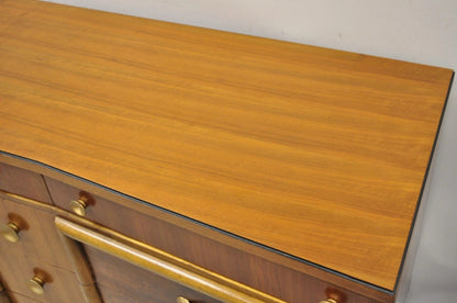 Mid Century Modern Art Deco Walnut Long Dresser Credenza w Mirror by Joerns Bros