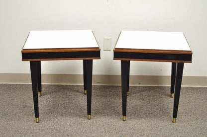 Vintage Mid Century Modern Black & White Rectangular Laminate End Tables - Pair