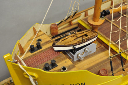 Large 48" Vintage Wooden Fishing Vessel Model Ship Yellow Hull South Korean Flag