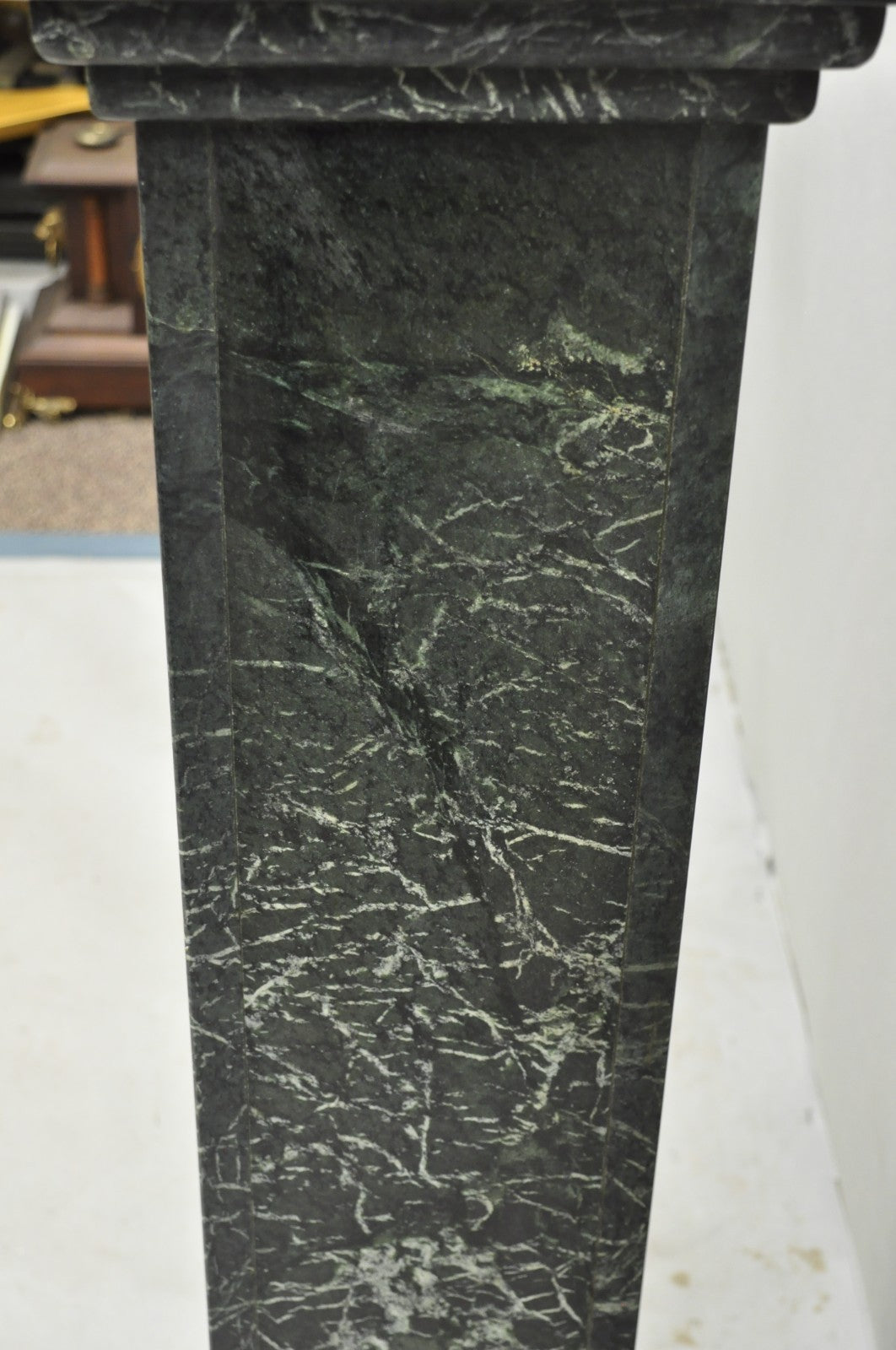 Vintage Italian Classical Style Dark Green Marble Square Column Pedestal Stand