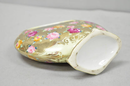 Antique Japanese Nippon Hand Painted Porcelain Gold Gilt Handle Moon Basket Vase