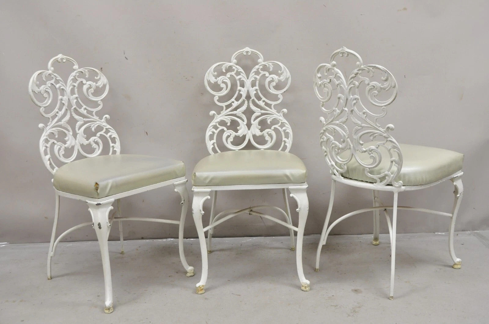 Vintage Art Nouveau Style Cast Aluminum Sunroom Patio Dining Chairs - Set of 3