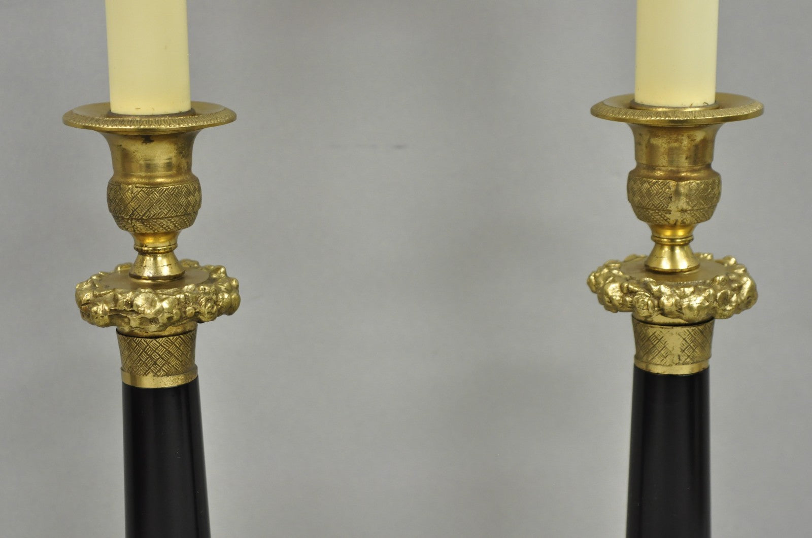 Vintage Warren Kessler French Empire Bronze Candlestick Small Table Lamps a Pair