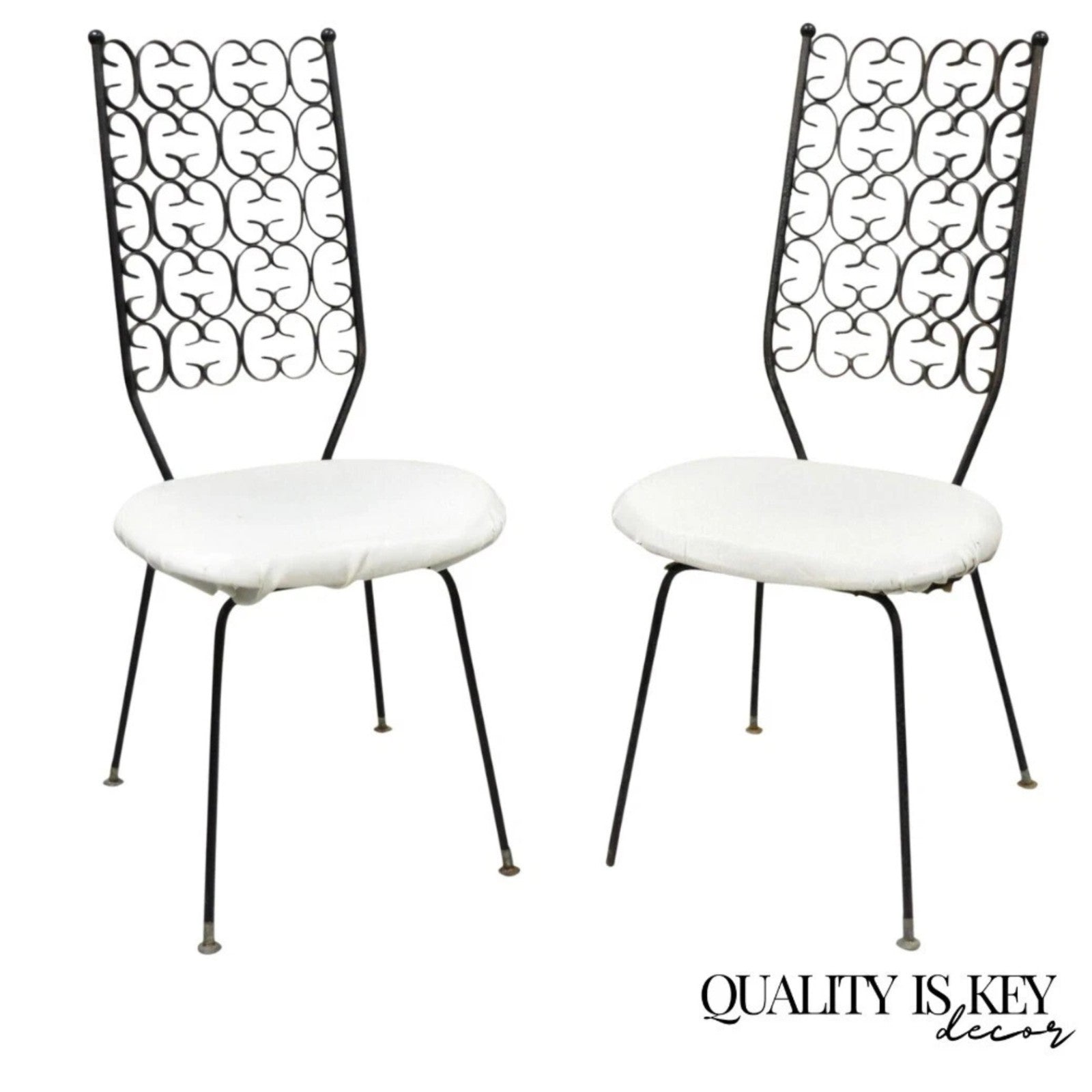 Vintage Mid Century Modern Salterini Umanoff Style Iron Scroll Side Chairs, Pair