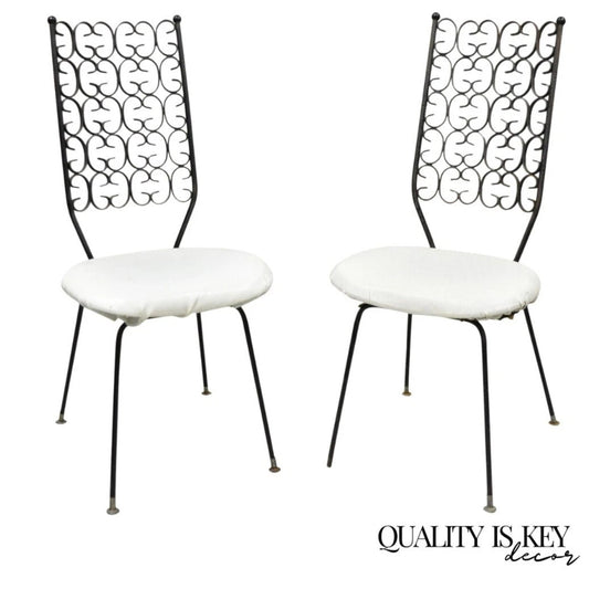 Vintage Mid Century Modern Salterini Umanoff Style Iron Scroll Side Chairs, Pair