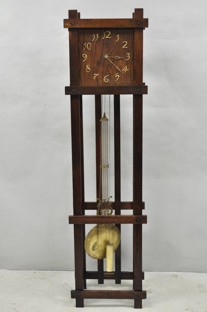 Antique Mission Arts and Crafts Oak Wood Tall Case Grandfather Clock