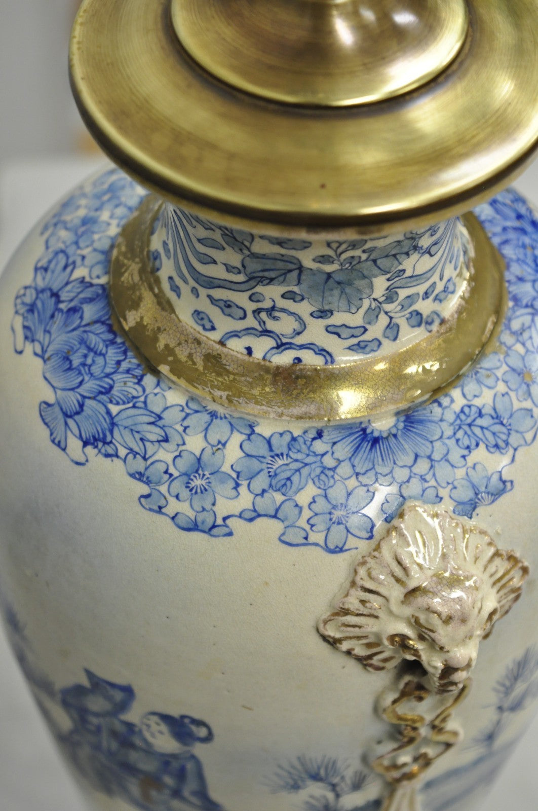 Vintage Japanese Blue White Porcelain Jardinierie Vase Chinoiserie Table Lamp