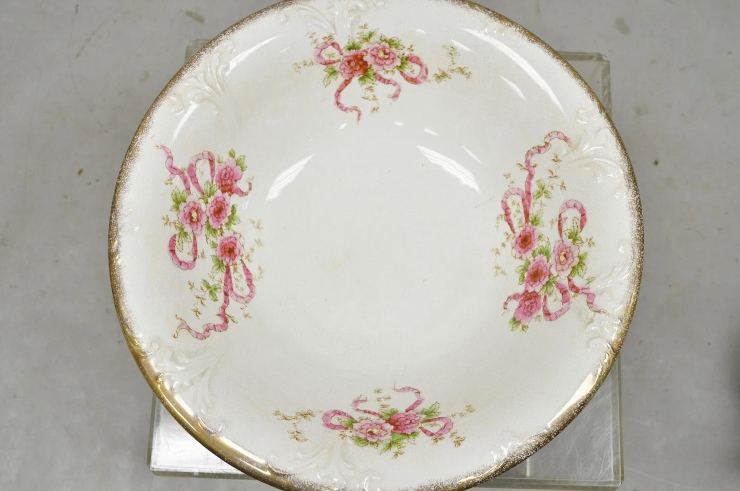 Antique WH Tatler Porcelain Pink Rose Flower Victorian Bath Wash Basin, 4 Pc Set