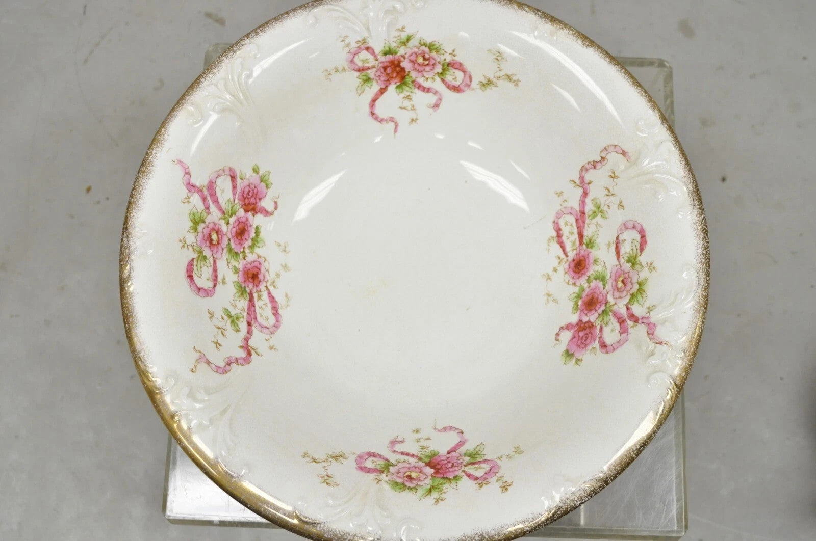 Antique WH Tatler Porcelain Pink Rose Flower Victorian Bath Wash Basin, 4 Pc Set