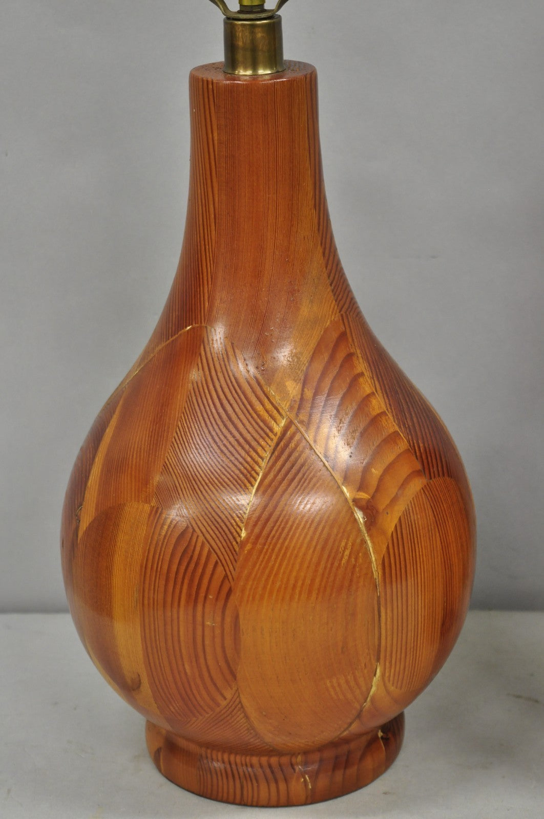 Vintage Mid Century Modern Bulbous Sculpted Swedish Pine Wood Table Lamps, Pair