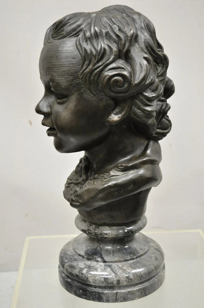 Maitland Smith Victorian Style 19" Bronze Boy Bust Head Sculpture on Marble Base