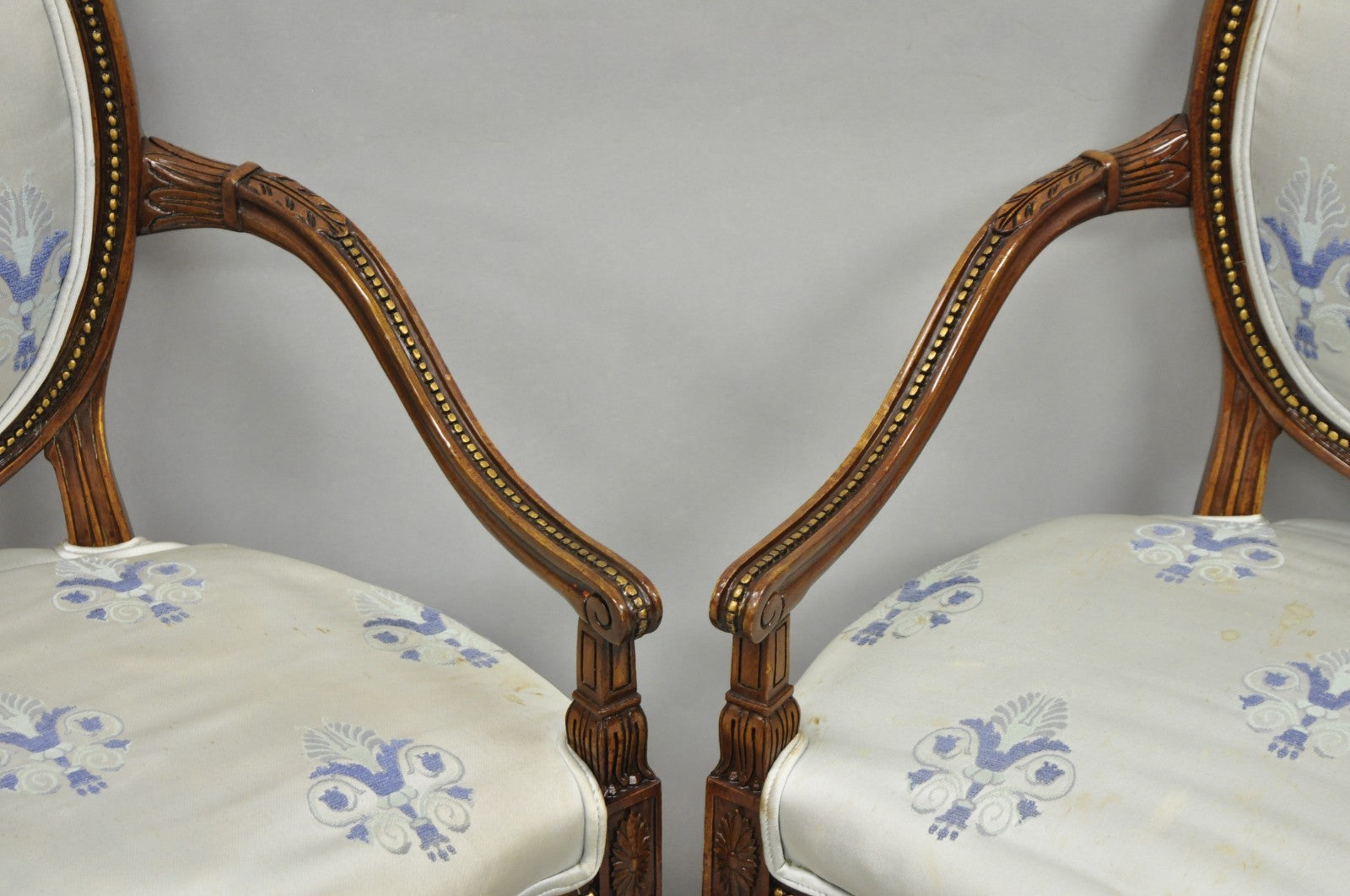 Italian Regency French Louis XVI Style Cherry Wood Oval Dining Chairs - Set of 6