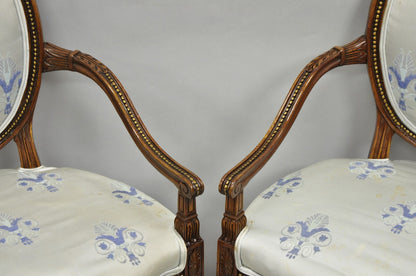 Italian Regency French Louis XVI Style Cherry Wood Oval Dining Chairs - Set of 6