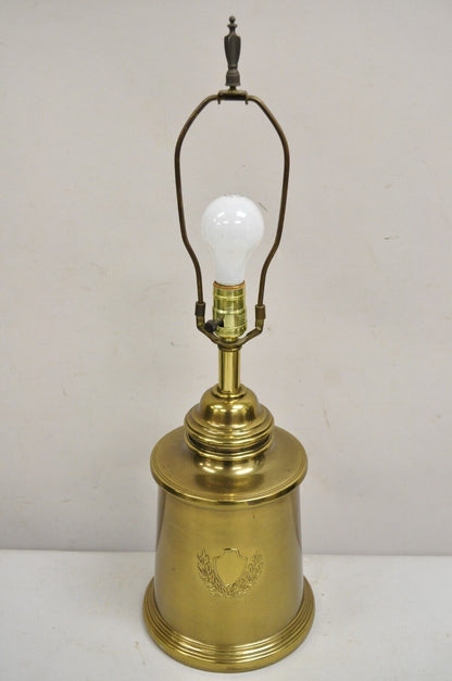 Vintage Federal Style Brass Metal Table Lamp With Shield and Wreath Design