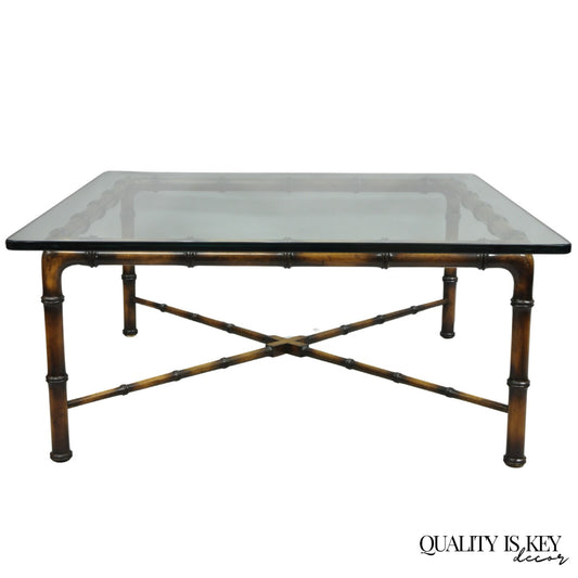 Vintage Hollywood Regency Chinese Chippendale Faux Bamboo Square Coffee Table