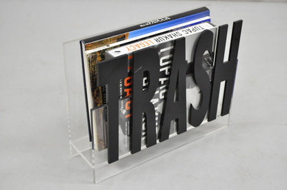 Vintage Mid Century Modern Pop Art "Trash" Lucite Acrylic Magazine Rack Stand