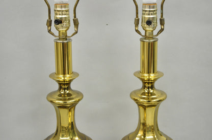 Vintage Hollywood Regency Brass Column Stiffel Style Gold Table Lamps - a Pair
