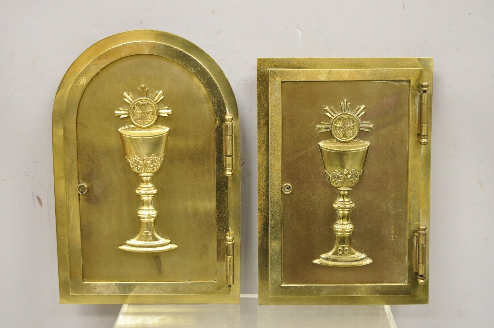 Antique Gothic Bronze Wall Hanging Altar Door Tabernacle with Chalice (A)
