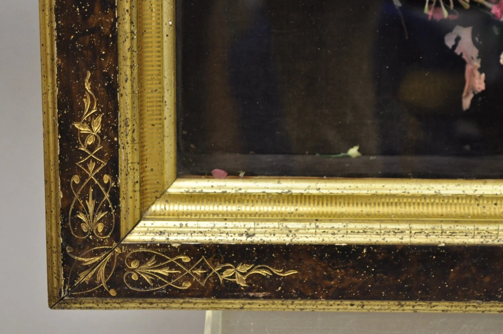 Antique Victorian Wax Flower Floral Mourning Wreath Shadow Box Wall Frame Oddity