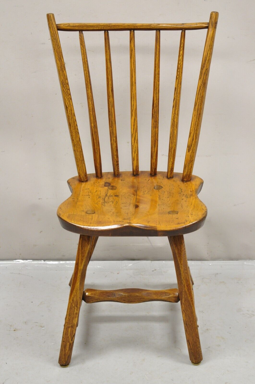 Pair Antique Hunt Country Furniture Colonial Pine Wood Hickory Style Side Chairs
