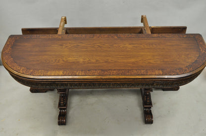 Antique Italian Renaissance Figural Carved Griffin Oak Flip Top Library Table