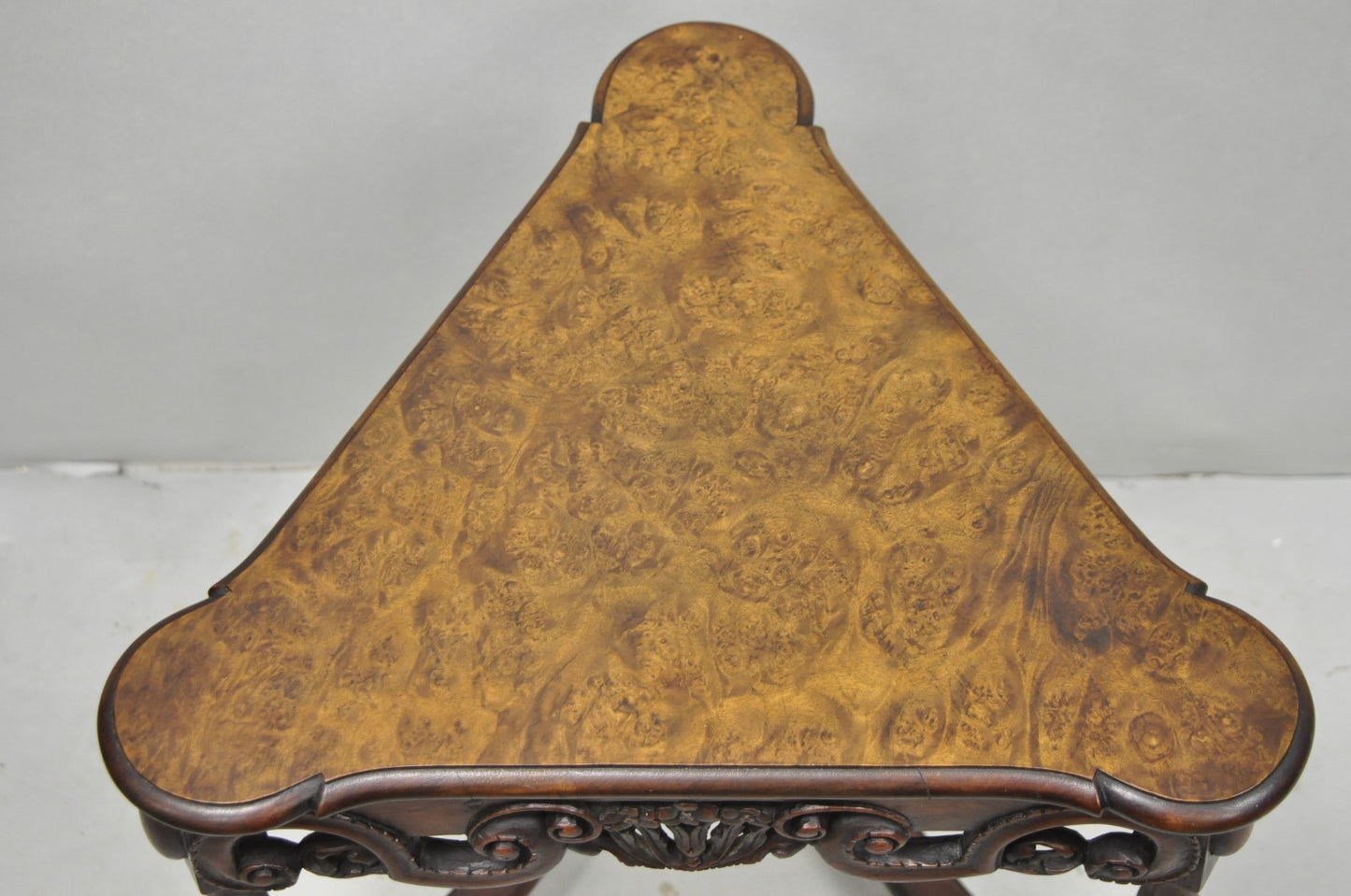 Antique Burl Walnut William & Mary Jacobean Triangular Accent Side Table