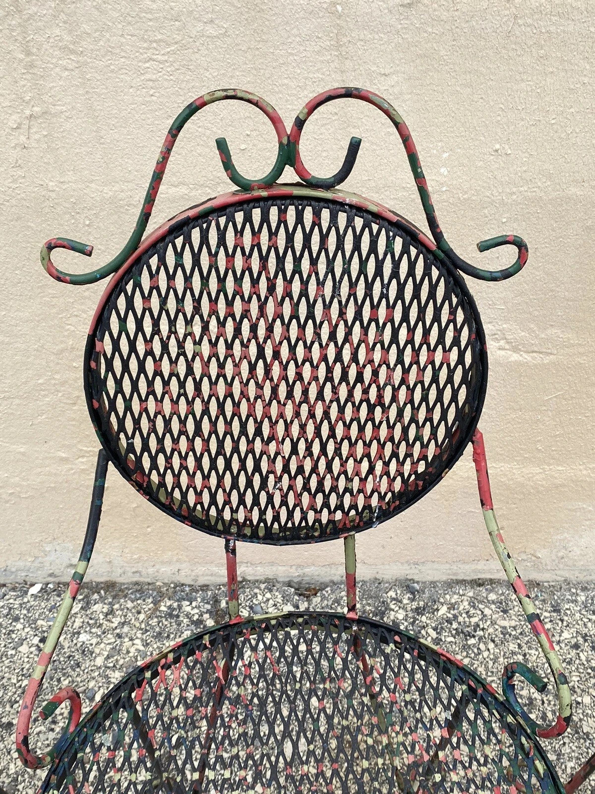 Vintage Victorian Style Small Wrought Iron Camo Paint Garden Patio Chair - Set 4
