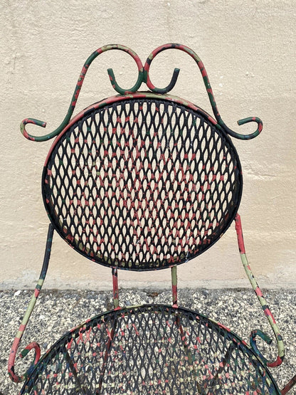 Vintage Victorian Style Small Wrought Iron Camo Paint Garden Patio Chair - Set 4