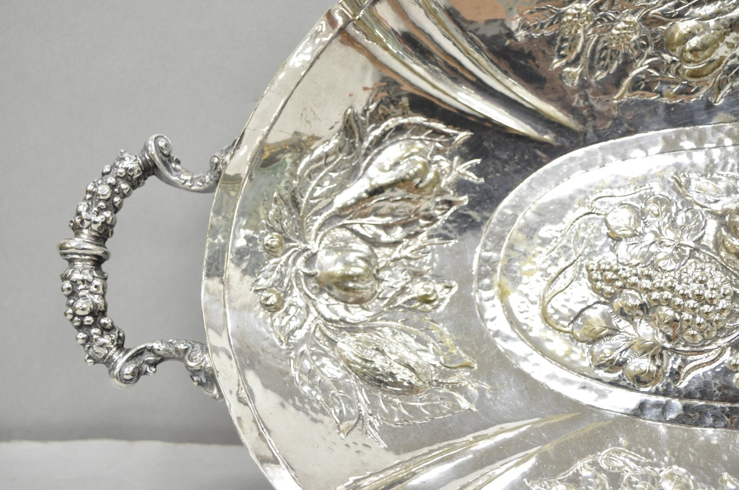 Antique Victorian Silver Plated Fruit Harvest Repousse Centerpiece Fruit Bowl