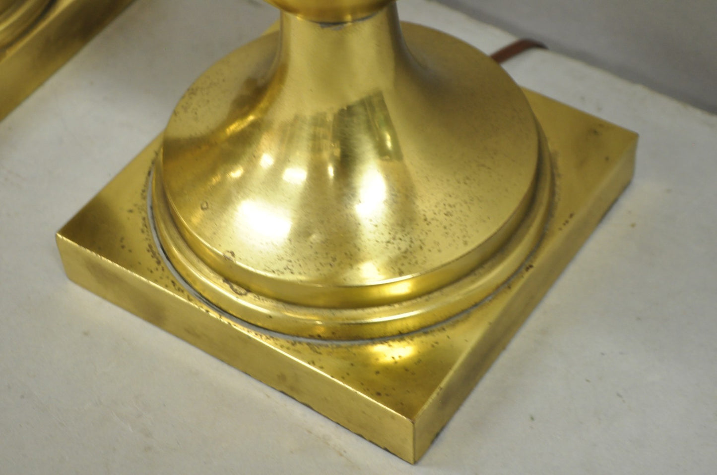 Vintage French Empire Neoclassical Gold Burnished Brass Urn Table Lamps - a Pair